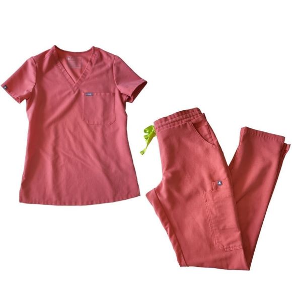 Figs Other - FIGS "Hot Coral" Caterina Top & Yola Bottom Scrub Set Size XXS